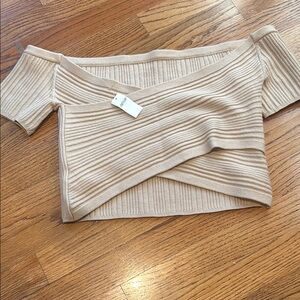 Zara Beige Ribbed Off-Shoulder Top